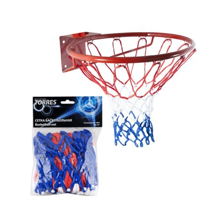 Купить Сетка баскетбольная Torres, нить 4 мм, бело-сине-красная в Москве 